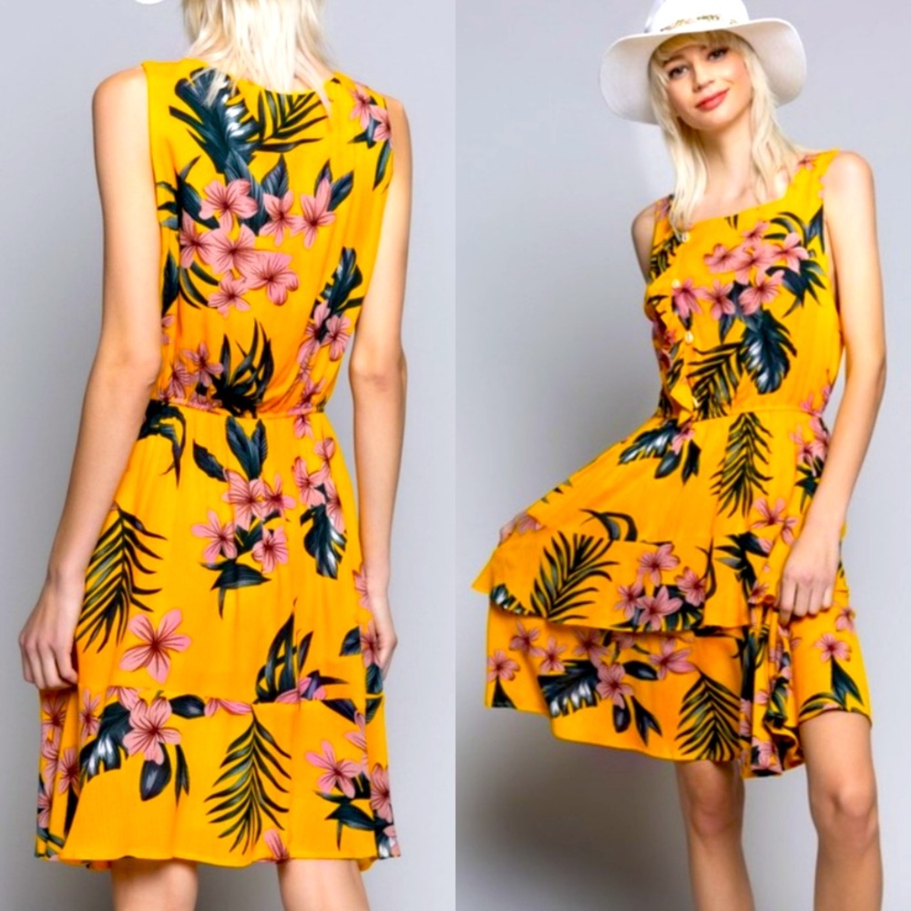 POL Floral Ruffle Hawaiian Dress Women Color Yellow Size S